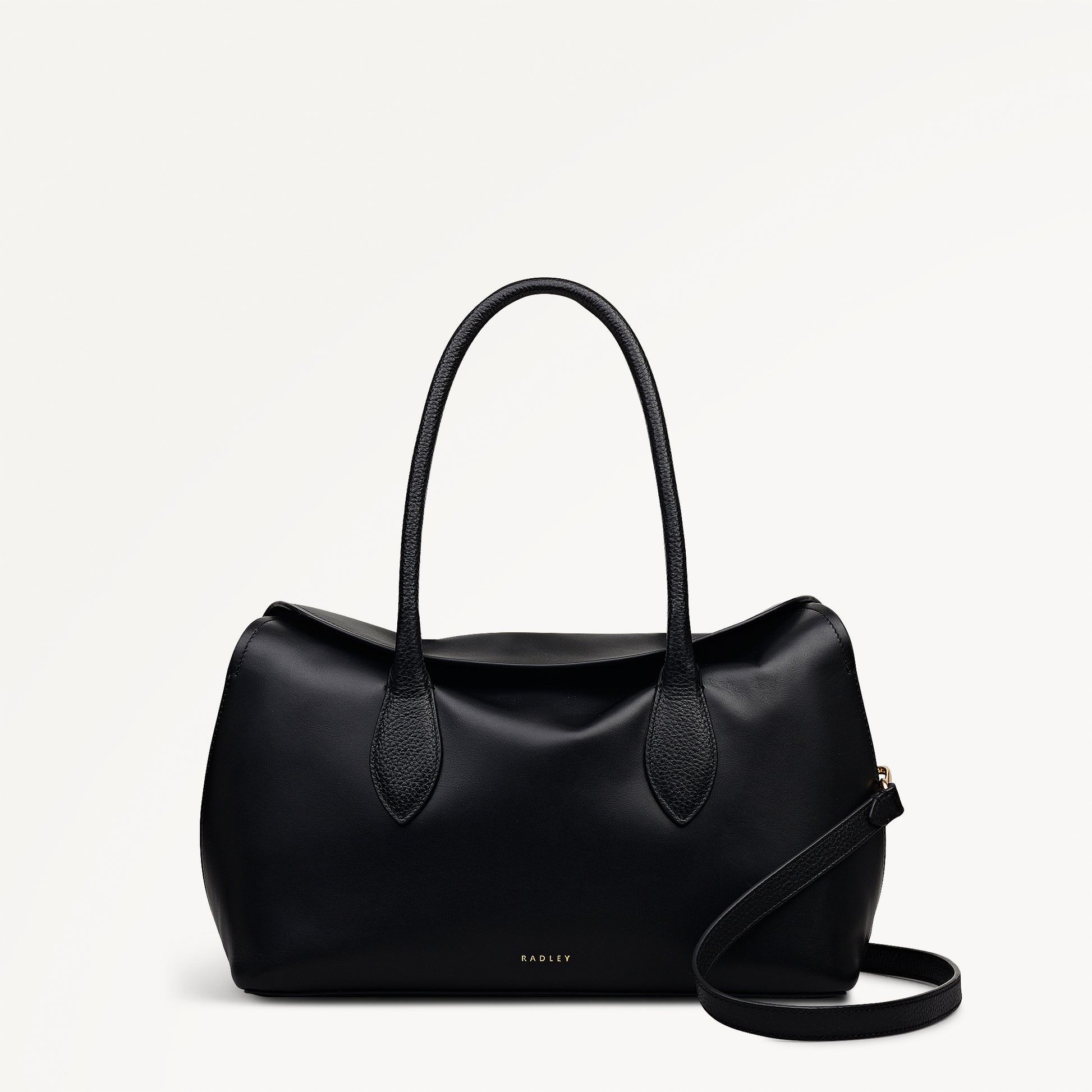 Liverpool Gardens Leather Medium Ziptop Grab Bag in Black - 112748