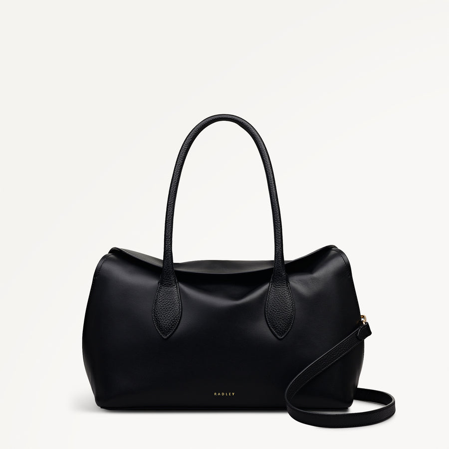 Liverpool Gardens Leather Medium Ziptop Grab Bag in Black - 112748