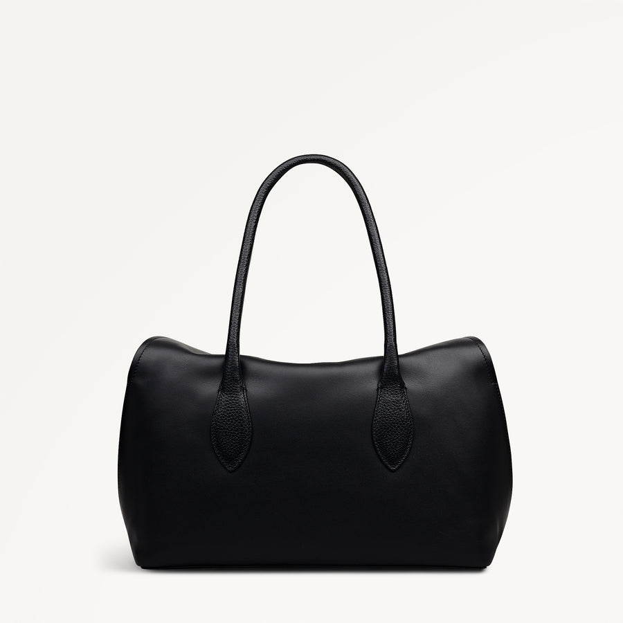 Liverpool Gardens Leather Medium Ziptop Grab Bag in Black - 112748