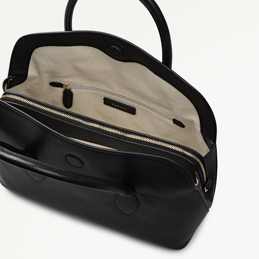 Liverpool Gardens Leather Medium Ziptop Grab Bag in Black - 112748