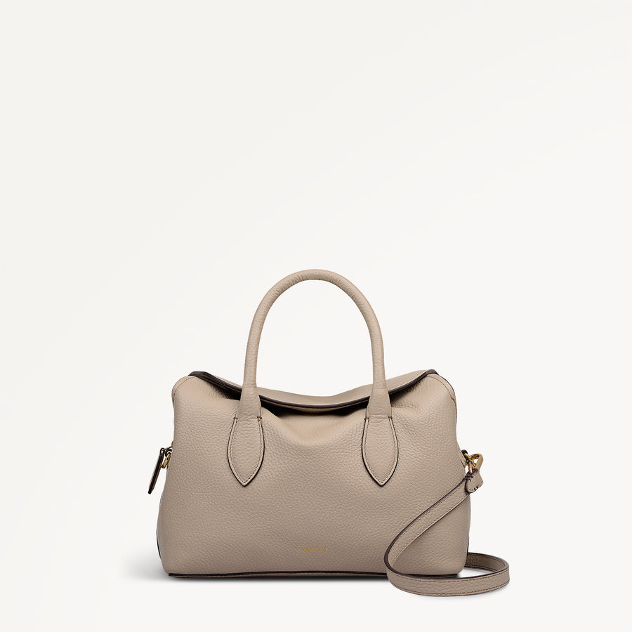 Liverpool Gardens Leather Small Ziptop Grab Bag in Porcini - 112752