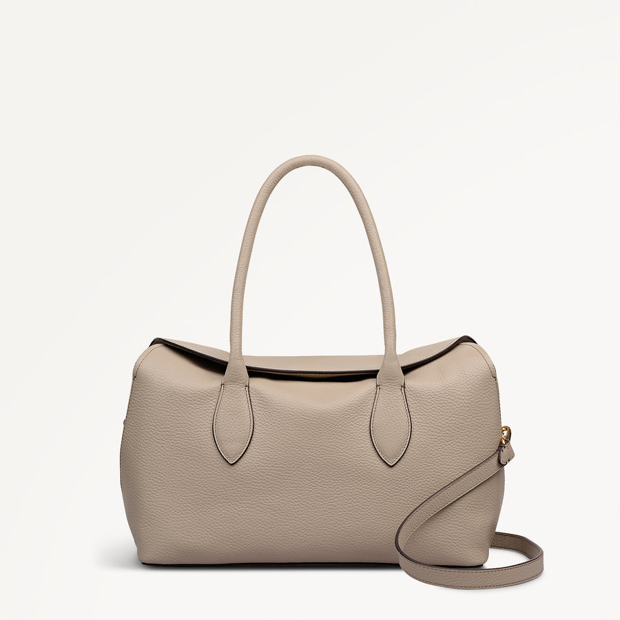 Liverpool Gardens Leather Medium Ziptop Grab Bag in Porcini - 112753