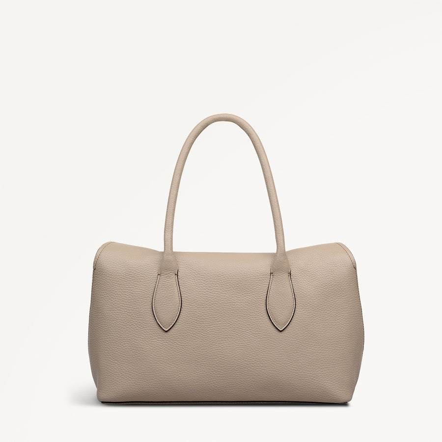 Liverpool Gardens Leather Medium Ziptop Grab Bag in Porcini - 112753