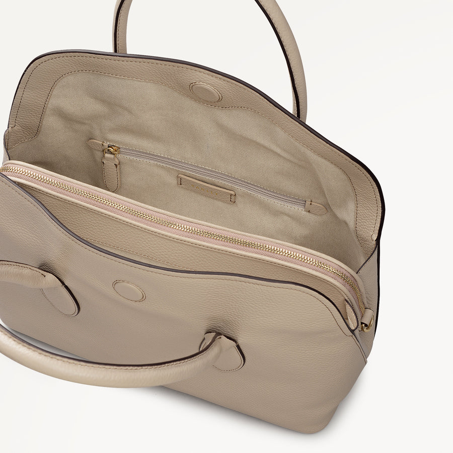 Liverpool Gardens Leather Medium Ziptop Grab Bag in Porcini - 112753