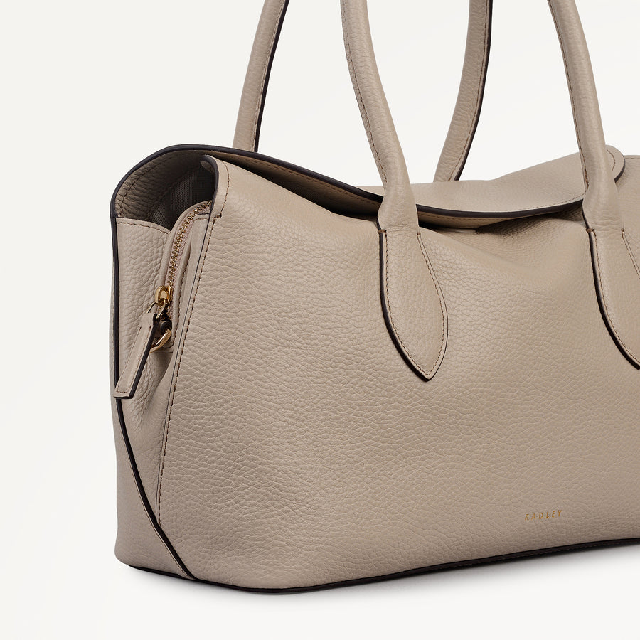 Liverpool Gardens Leather Medium Ziptop Grab Bag in Porcini - 112753