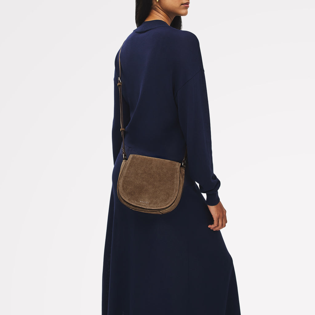 Liverpool Gardens Leather Medium Flapover Cross Body Bag in Coffee - 112754