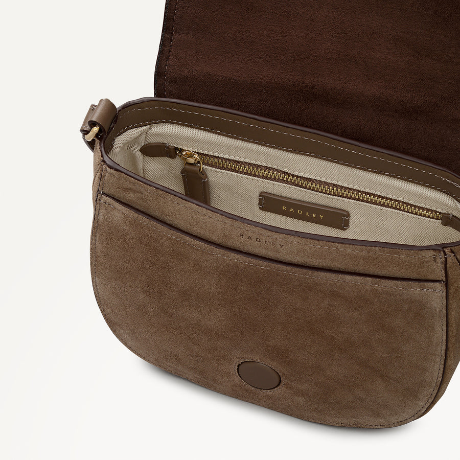 Liverpool Gardens Leather Medium Flapover Cross Body Bag in Coffee - 112754