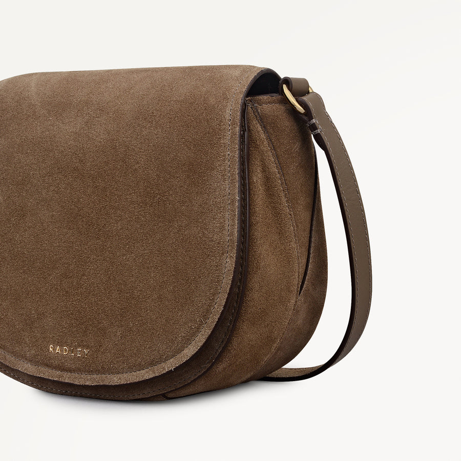 Liverpool Gardens Leather Medium Flapover Cross Body Bag in Coffee - 112754