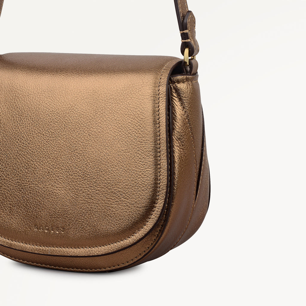Liverpool Gardens Leather Mini Flapover Cross Body Bag in Olive Gold - 112755