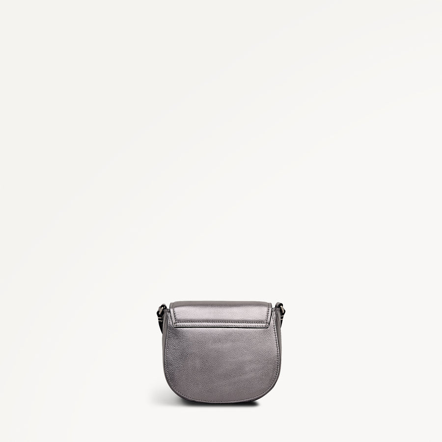 Liverpool Gardens Leather Mini Flapover Cross Body Bag in Gun Metal - 112756