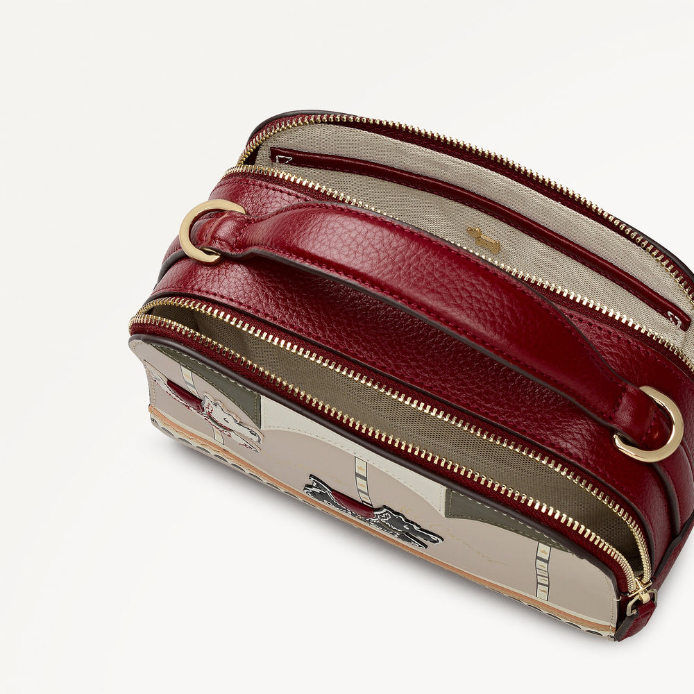 Magic Carousel Leather Small Ziptop Cross Body Bag in Carmine - 112757