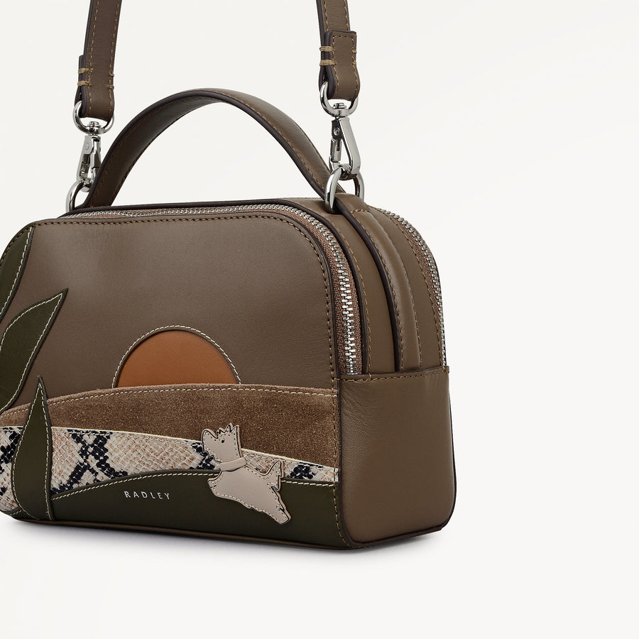 Over The Hills Leather Small Ziptop Cross Body Bag in Coffee - 112759