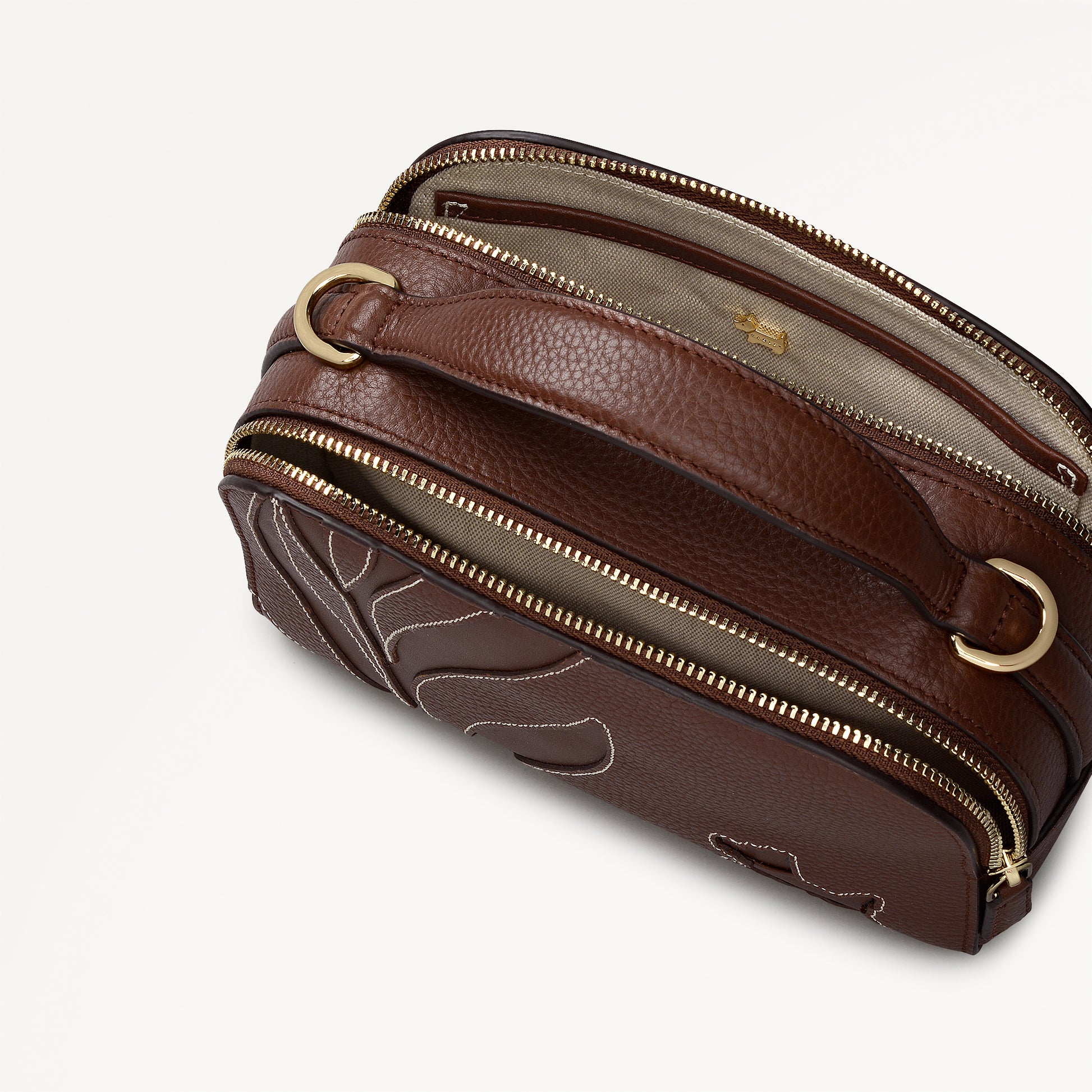 Among The Trees Leather Small Ziptop Cross Body Bag in Chocolate - 112767