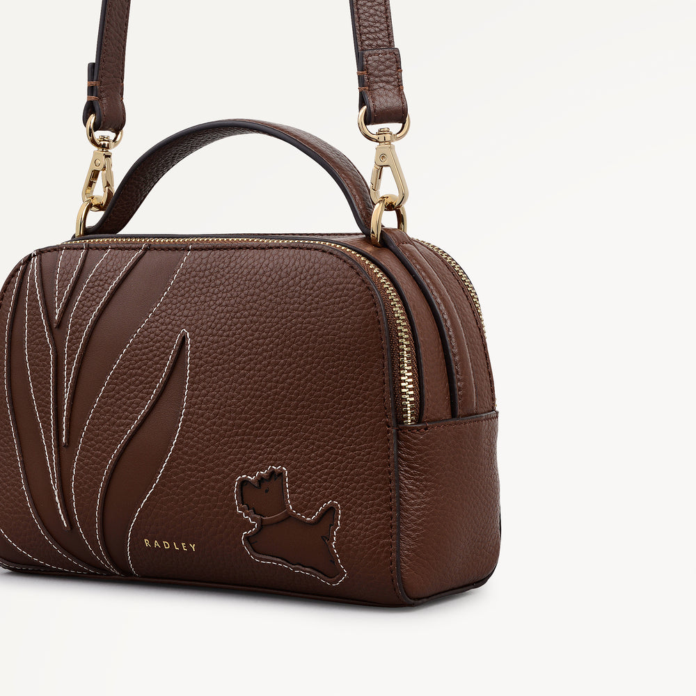 Among The Trees Leather Small Ziptop Cross Body Bag in Chocolate - 112767