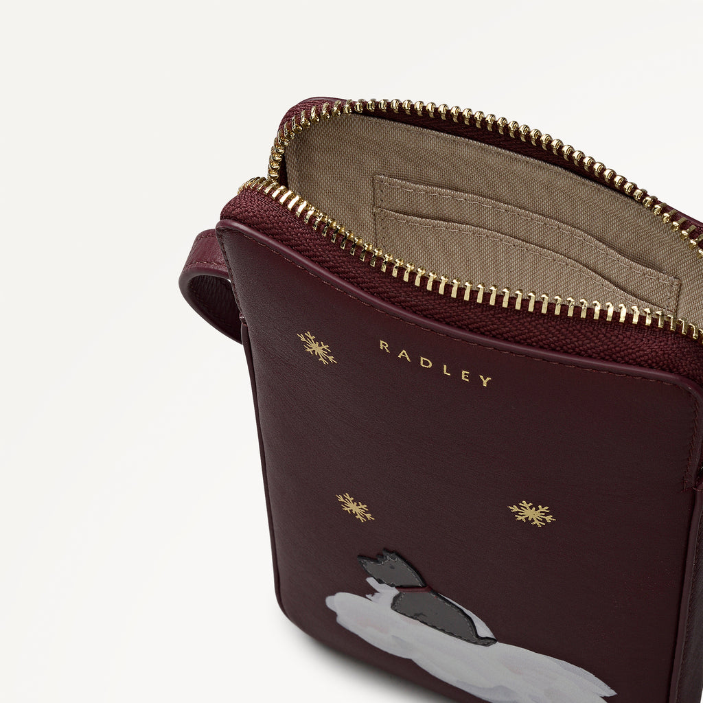It's Written In The Snowflakes Leather Medium Phone Cross Body Bag in Dark Cherry - 112768