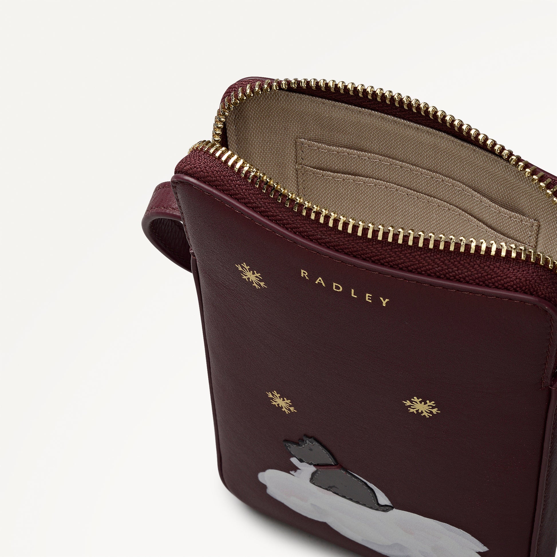 It's Written In The Snowflakes Leather Medium Phone Cross Body Bag in Dark Cherry - 112768