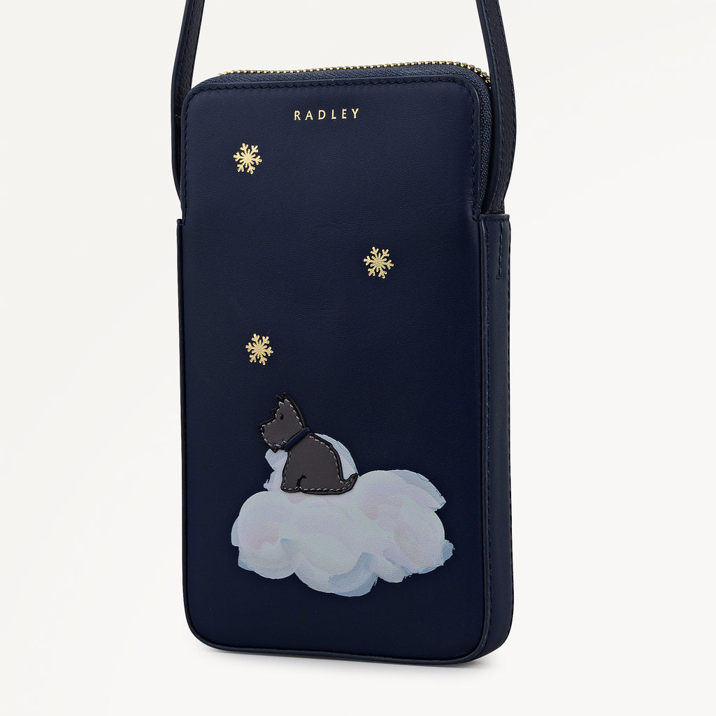 It's Written In The Snowflakes Leather Medium Phone Cross Body Bag in Dark Blue - 112769