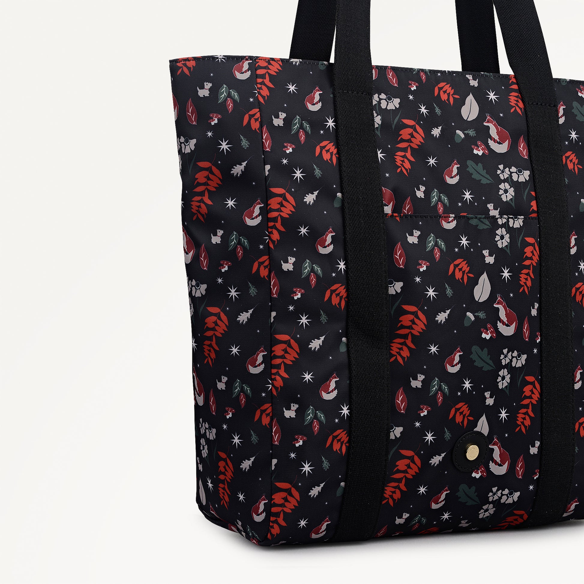 Holly Avenue Fox Fabric Medium Ziptop Tote Bag in Black - 112770