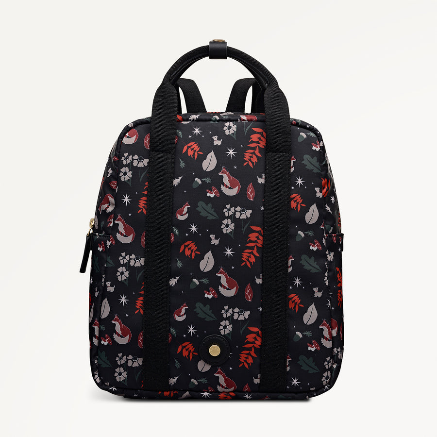 Holly Avenue Fox Fabric Small Ziptop Backpack in Black - 112771