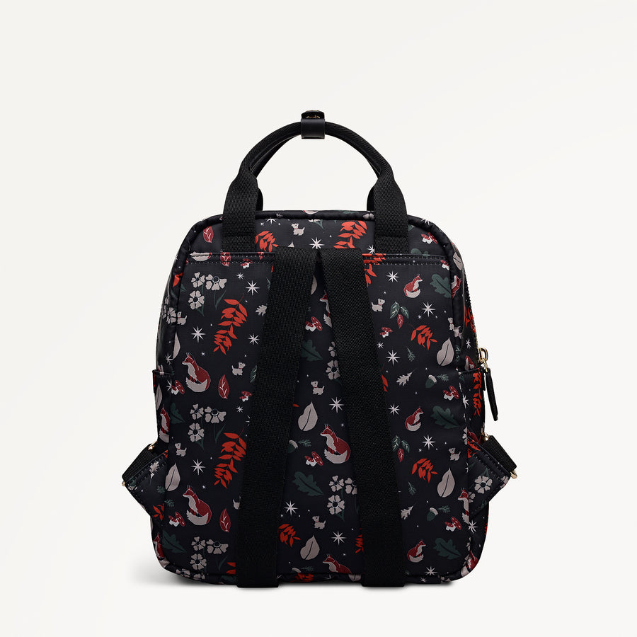 Holly Avenue Fox Fabric Small Ziptop Backpack in Black - 112771