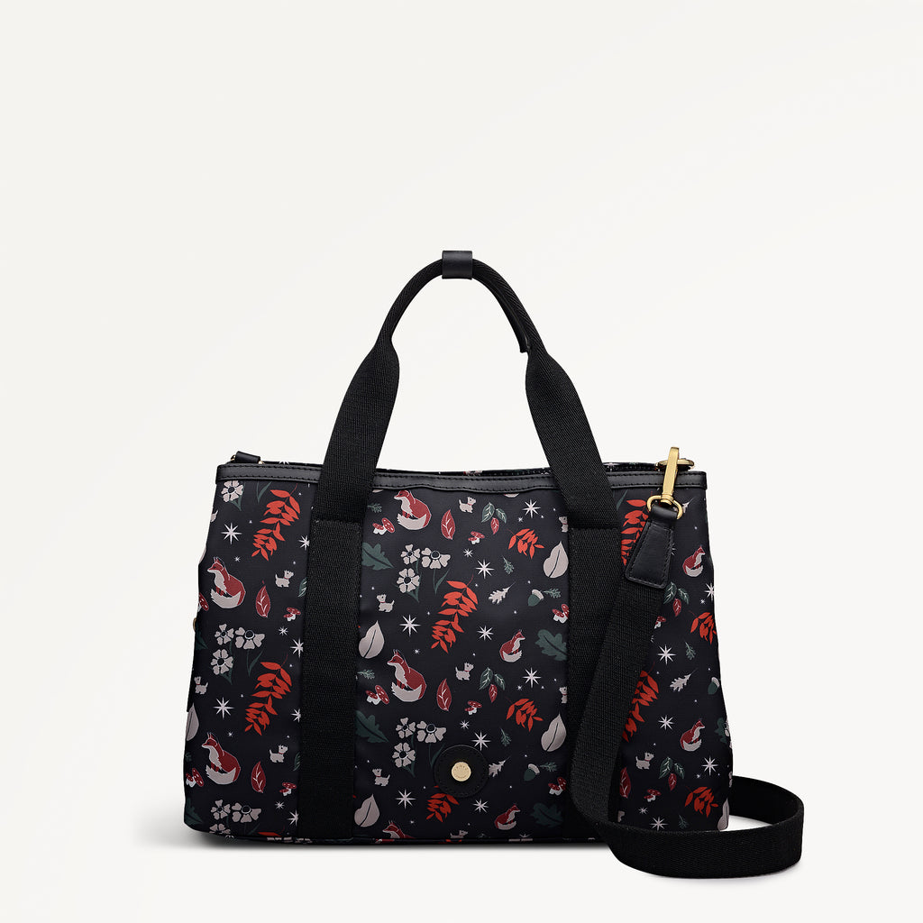 Holly Avenue Fox Fabric Medium Ziptop Grab Bag in Black - 112772