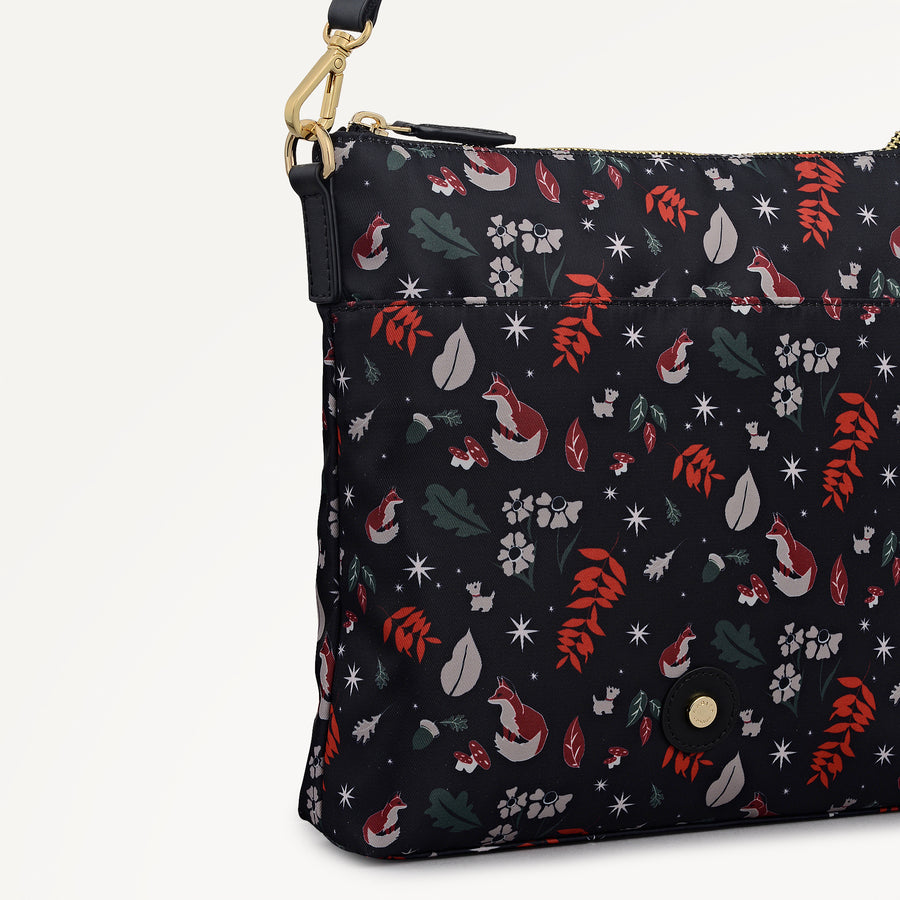 Holly Avenue Fox Fabric Small Ziptop Cross Body Bag in Black - 112773