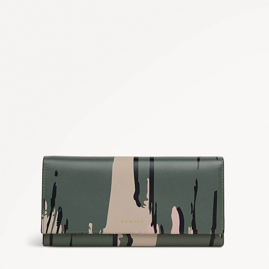 Abstract Animal Leather Large Flapover Wallet in Hunter Green - 112782
