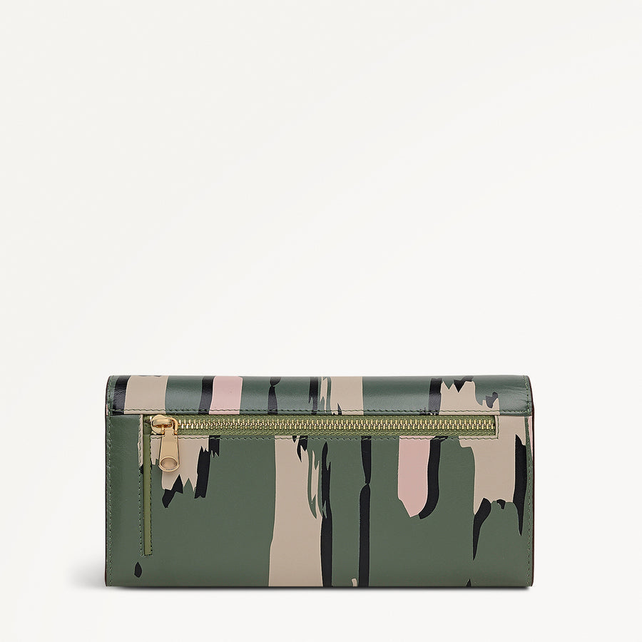 Abstract Animal Leather Large Flapover Wallet in Hunter Green - 112782
