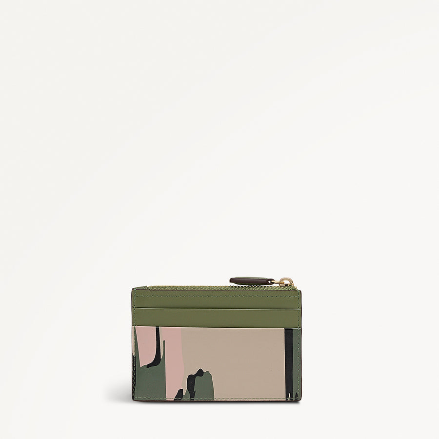 Abstract Animal Leather Small Ziptop Coin Purse in Hunter Green - 112784