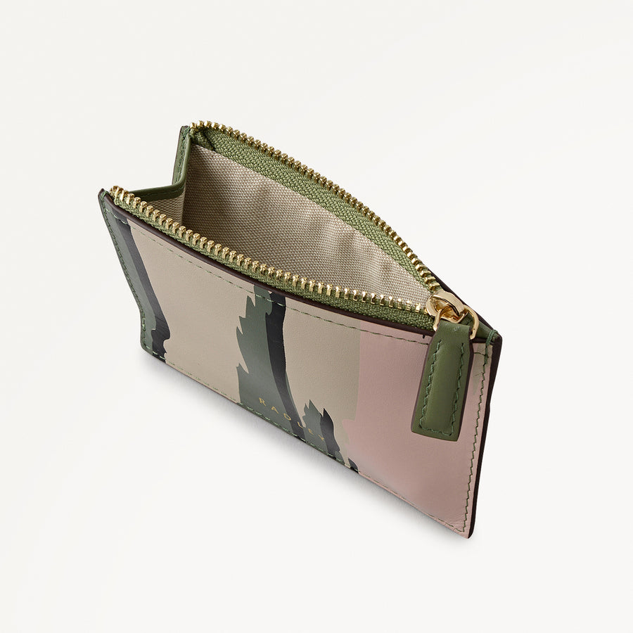 Abstract Animal Leather Small Ziptop Coin Purse in Hunter Green - 112784