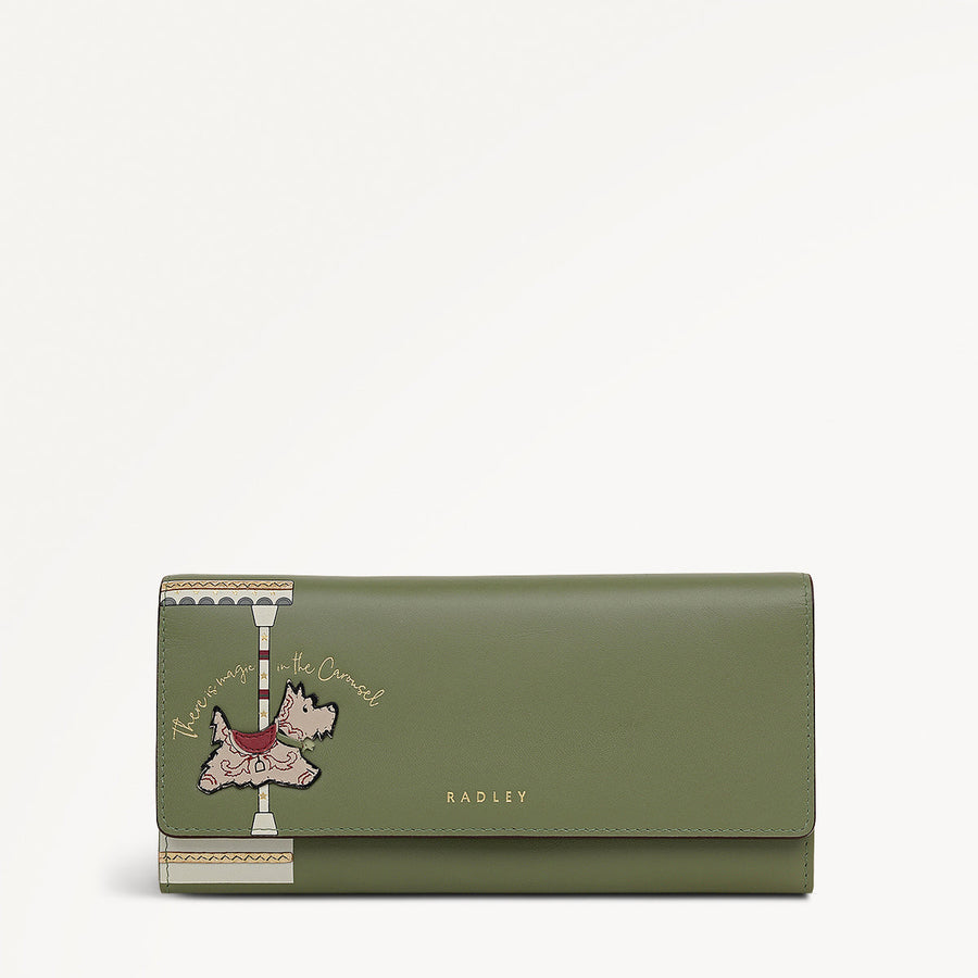 Magic Carousel Leather Large Flapover Wallet in Hunter Green - 112785
