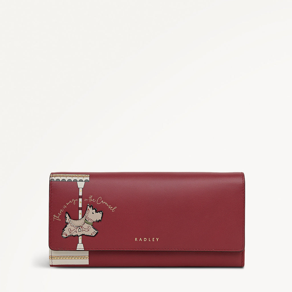 Magic Carousel Leather Large Flapover Wallet in Carmine - 112789