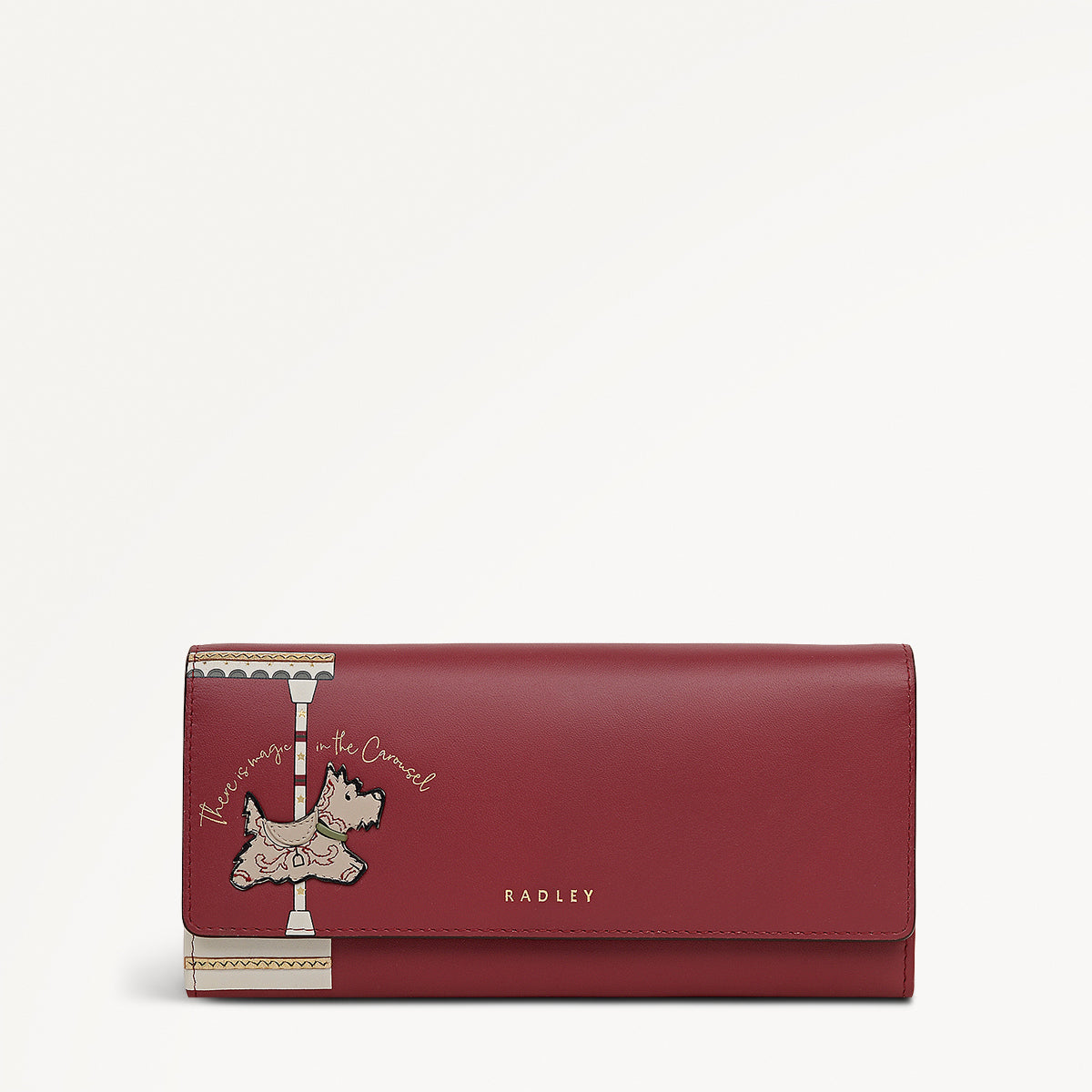 Magic Carousel Leather Large Flapover Wallet in Carmine - 112789