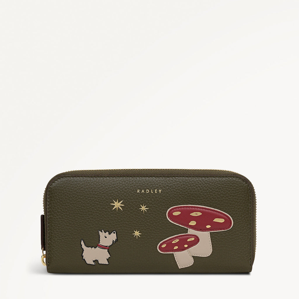 Mushroom Mate Leather Large Zip Around Wallet in Pine Needle - 112792