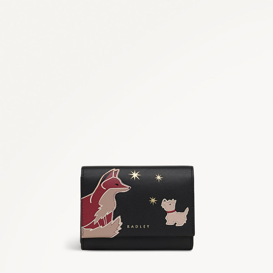 Fleeting Fox Leather Medium Flapover Wallet in Black - 112797