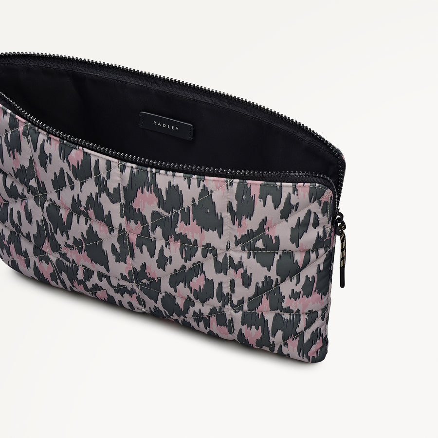 Danesfield Leopard Fabric Medium Laptop Sleeve in Hunter Green - 112807