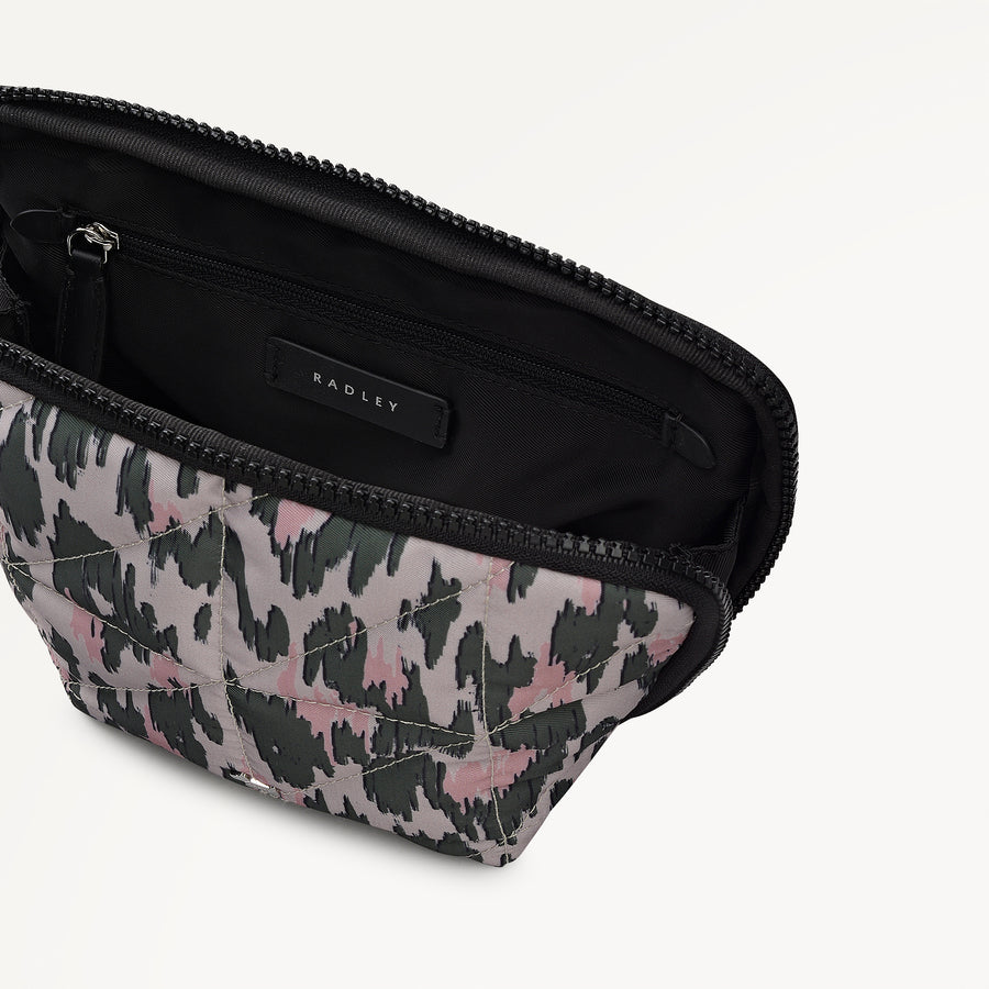 Danesfield Leopard Fabric Medium Cosmetic Pouch in Hunter Green - 112809