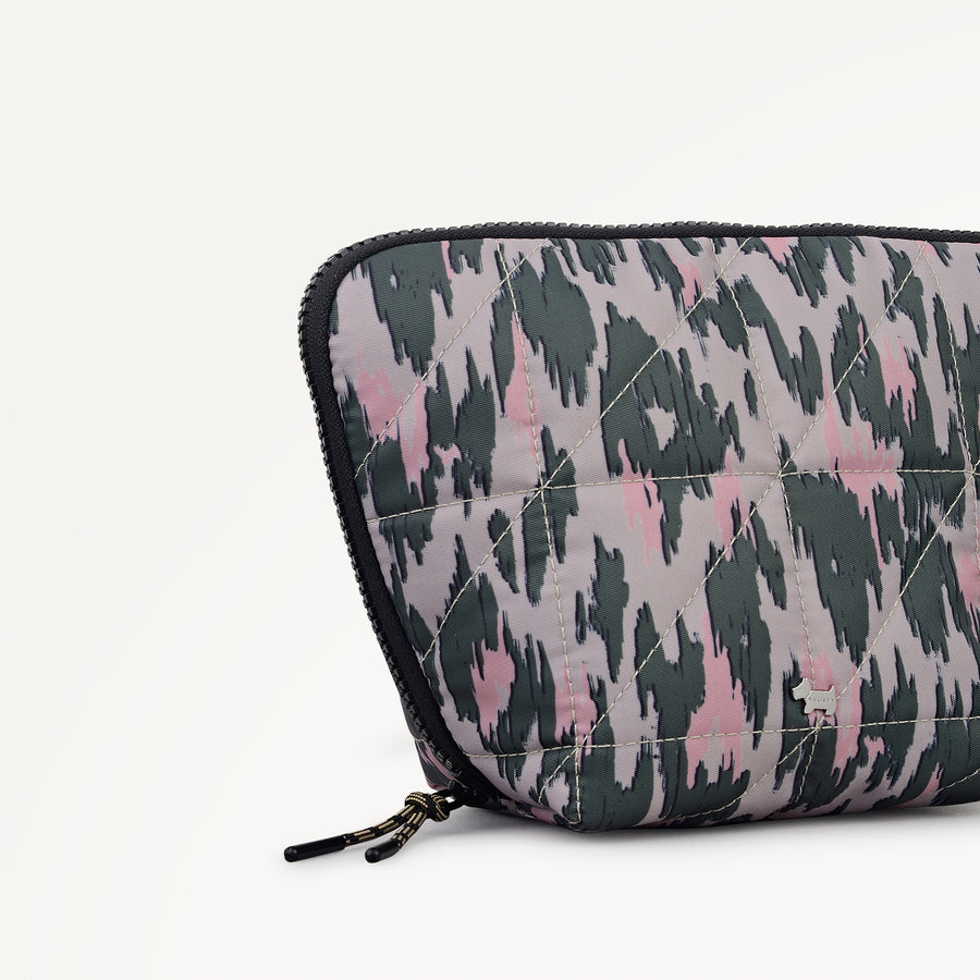 Danesfield Leopard Fabric Medium Cosmetic Pouch in Hunter Green - 112809