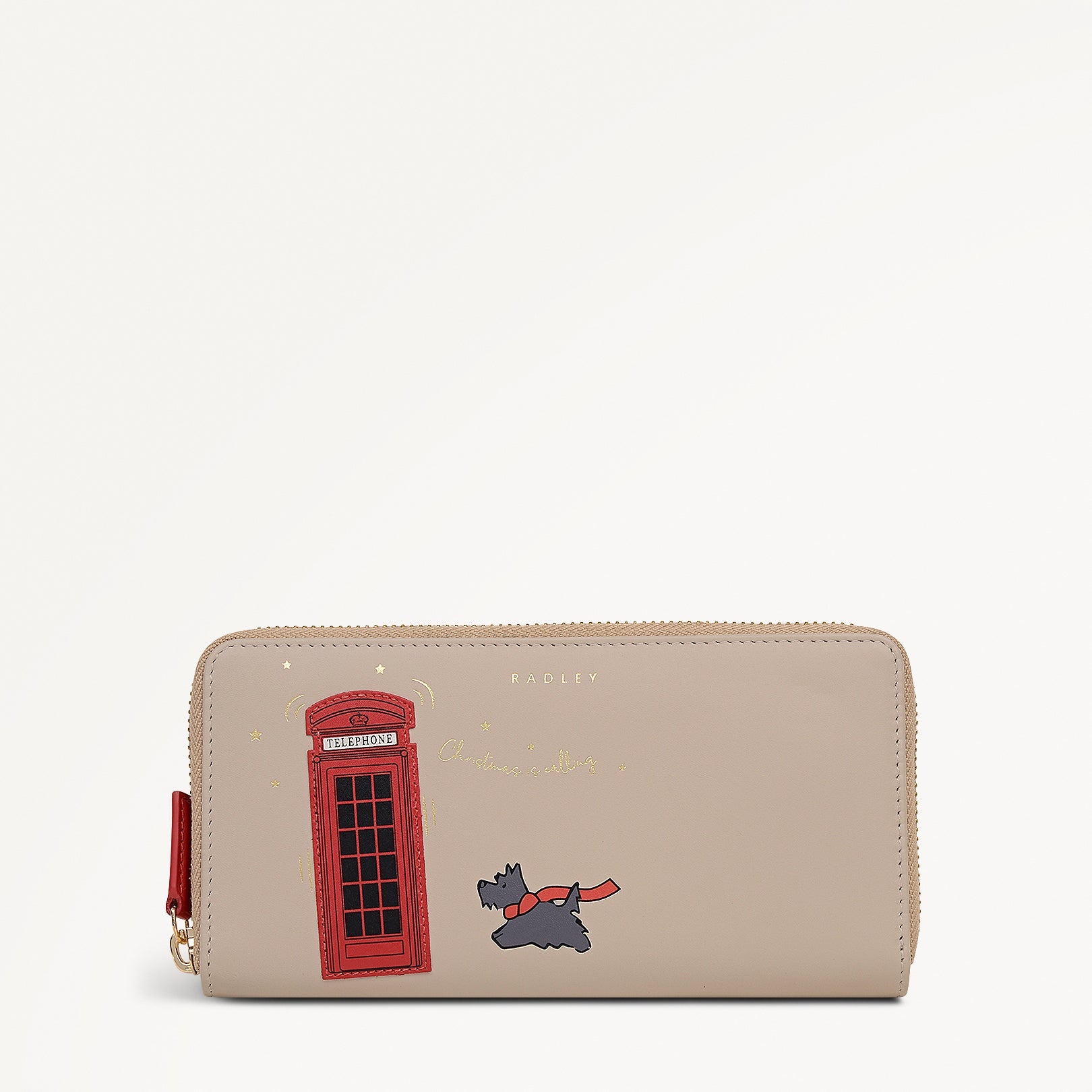 Christmas Is Calling Leather Large Zip Around Wallet in Porcini - 112811