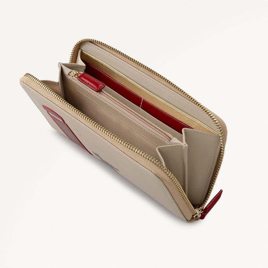 Christmas Is Calling Leather Large Zip Around Wallet in Porcini - 112811