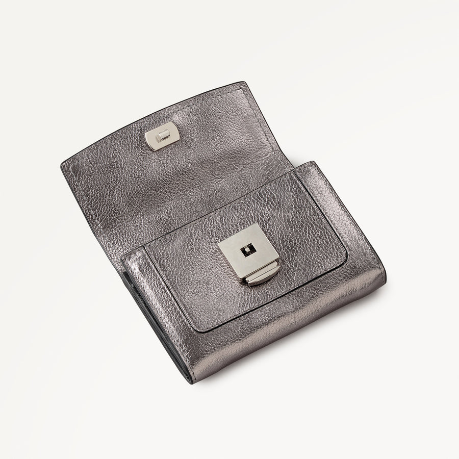 Albert Road Leather Medium Flapover Wallet in Gun Metal - 112841