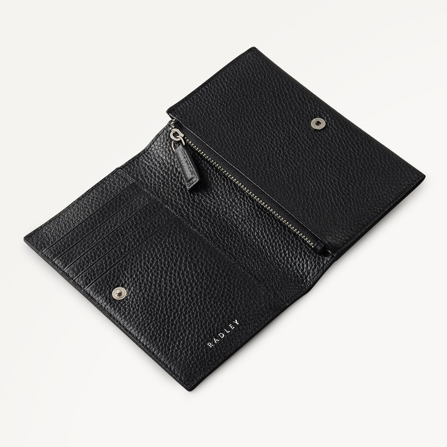 Nature Blooms Leather Medium Flapover Wallet in Black - 112850