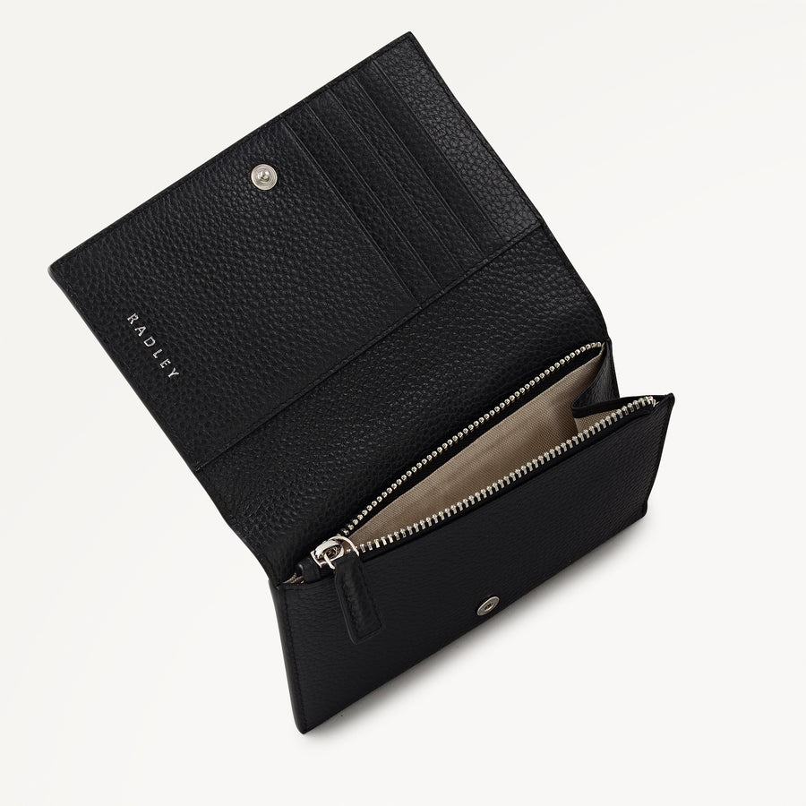 Nature Blooms Leather Medium Flapover Wallet in Black - 112850