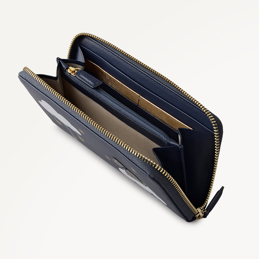 It's Written In The Snowflakes Leather Large Zip Around Wallet in Dark Blue - 112854