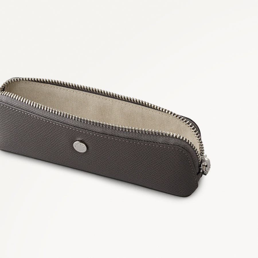 Halcomb Place Leather Small Boxed Pencil Case in Charcoal - 112862