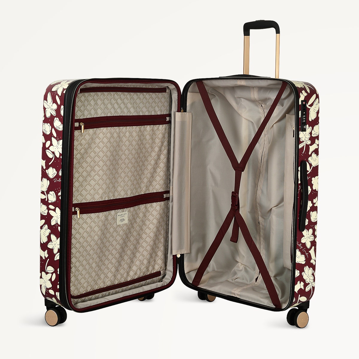Thrift Floral 4 Wheel Large Suitcase in Dark Cherry - 112887