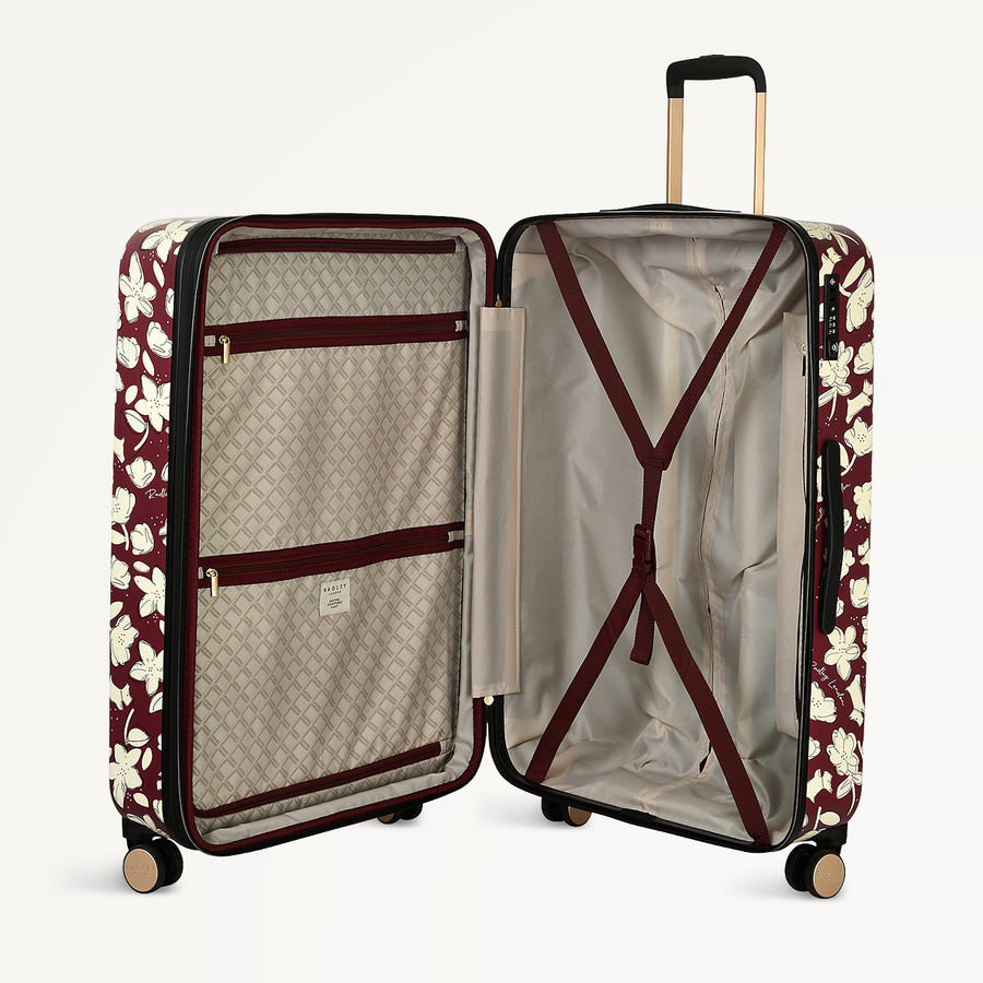 Thrift Floral 4 Wheel Large Suitcase Dark Cherry - 112887