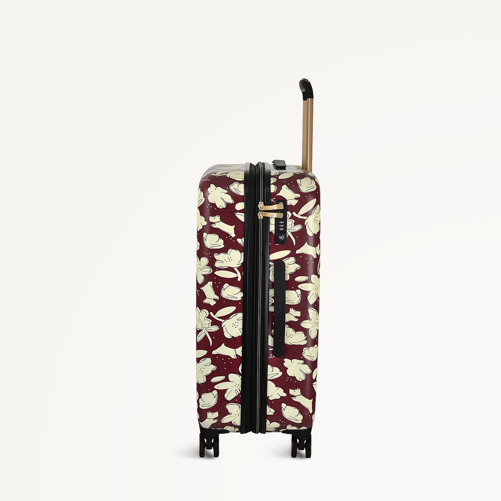 Thrift Floral 4 Wheel Medium Suitcase Dark Cherry - 112888