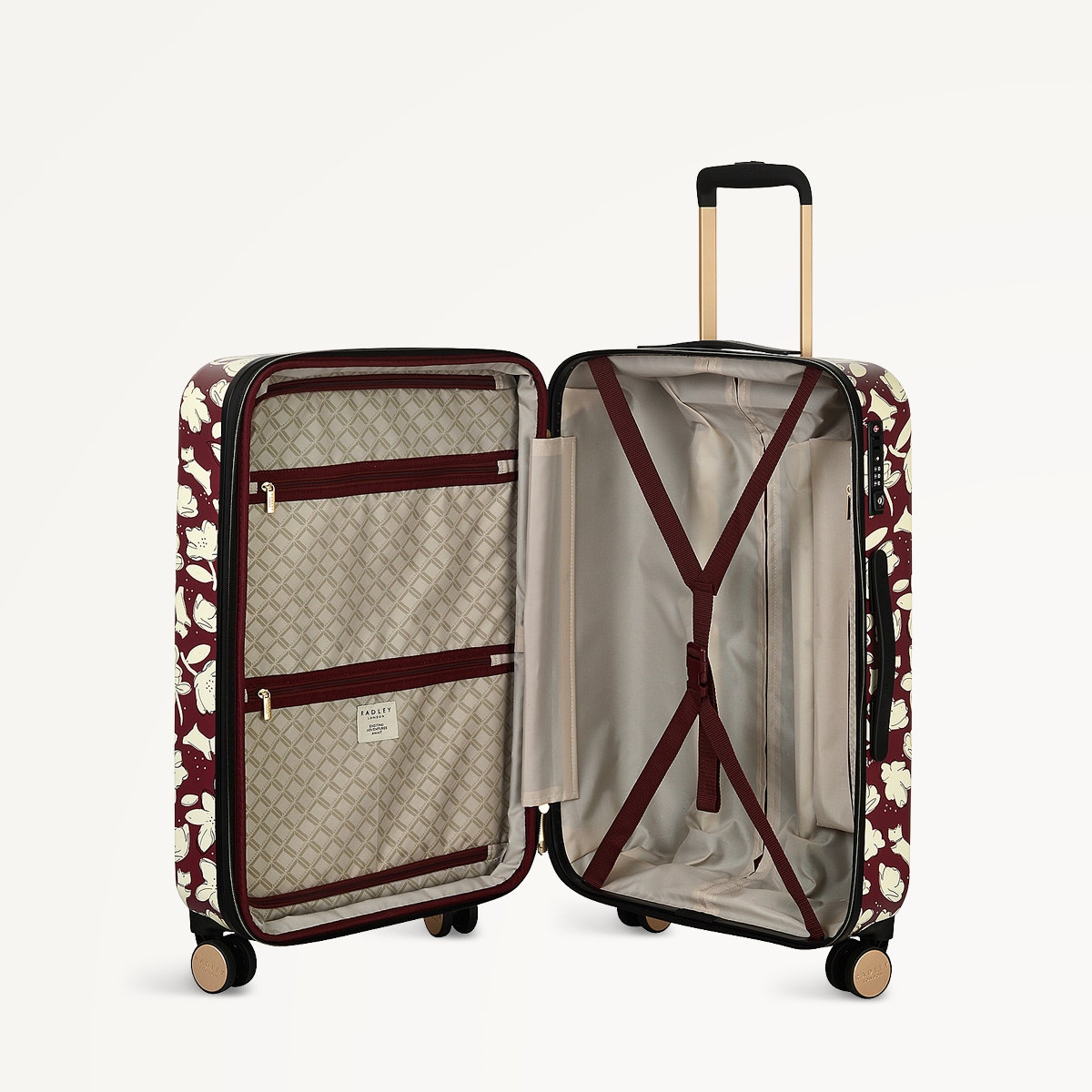 Thrift Floral 4 Wheel Medium Suitcase in Dark Cherry - 112888