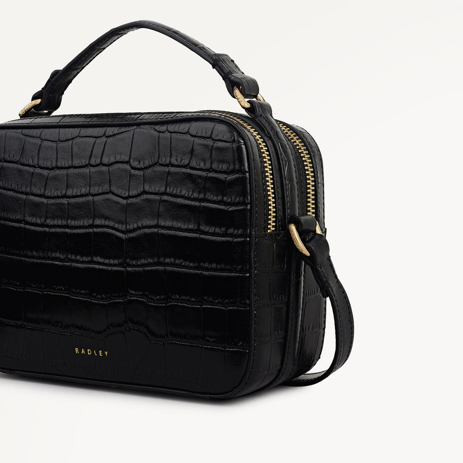 Hadley Lane - Faux Croc Medium Ziptop Cross Body Black - 112944